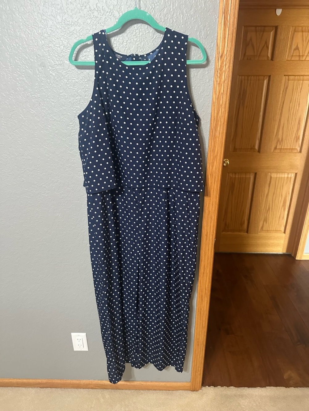 Lands End - Sleeveless Navy Polka Dot jumpsuit with blouson top (all in one)